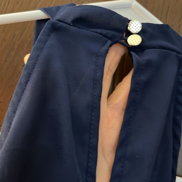 Shine star sleeveless navy blue ruffle front top. Size Medium. - Picture 6 of 10